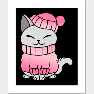 Cute Cozy Colorful Snow Winter Cat Kitty Posters and Art